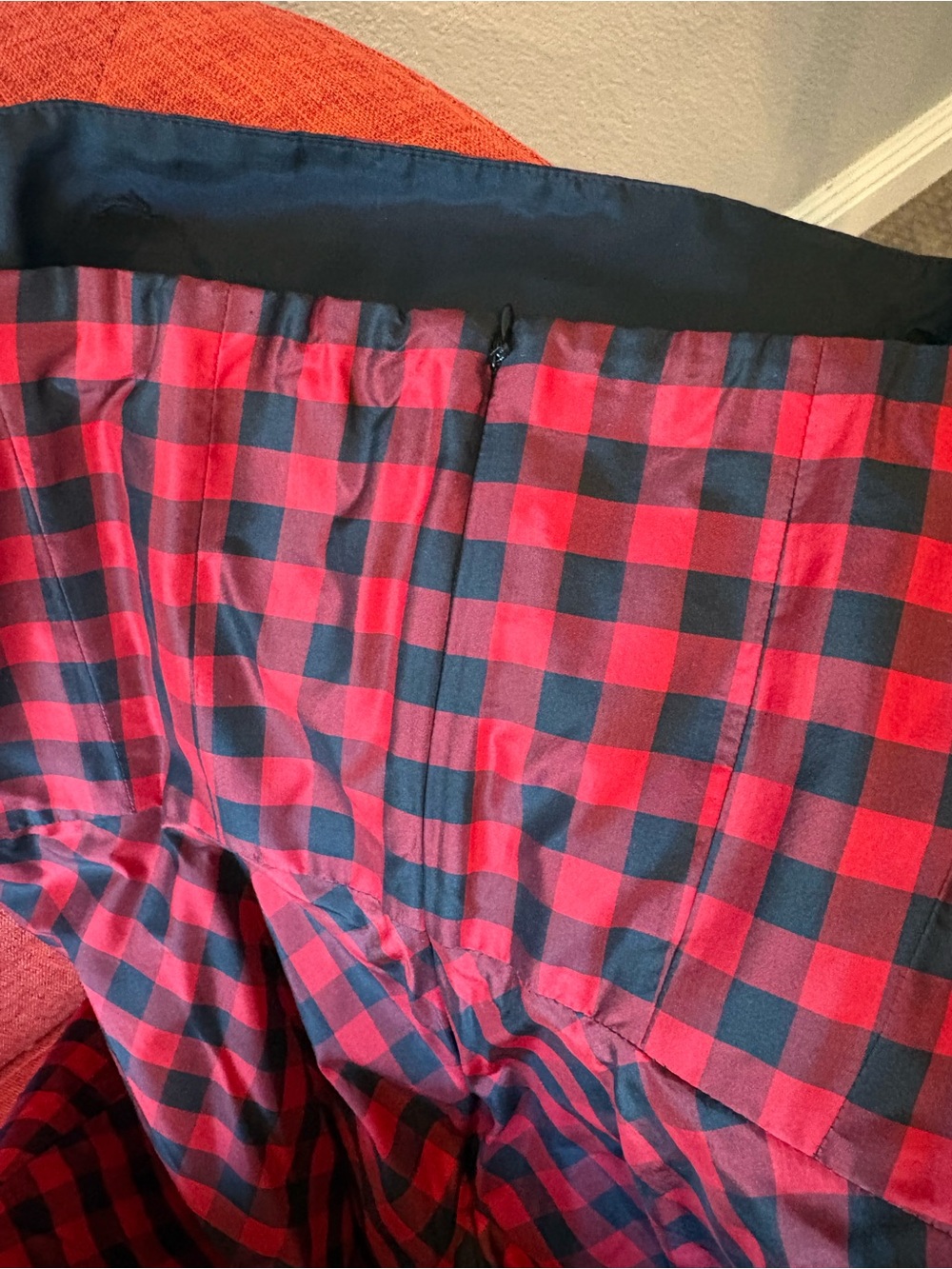 J. Crew vintage silk red black buffalo check strapless midi dress size 10 - Picture 4 of 5